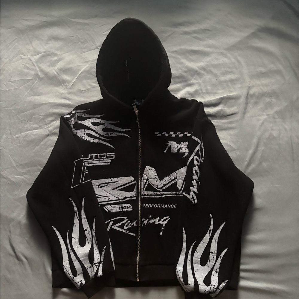 Boohoo Black Zip Up Racing Sweater